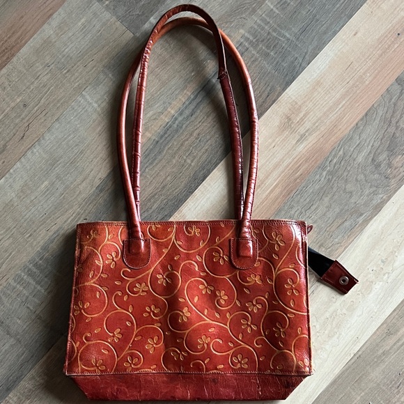 Elegant Leather Floral Design Orange Women's Handbag - Picture 2 of 6